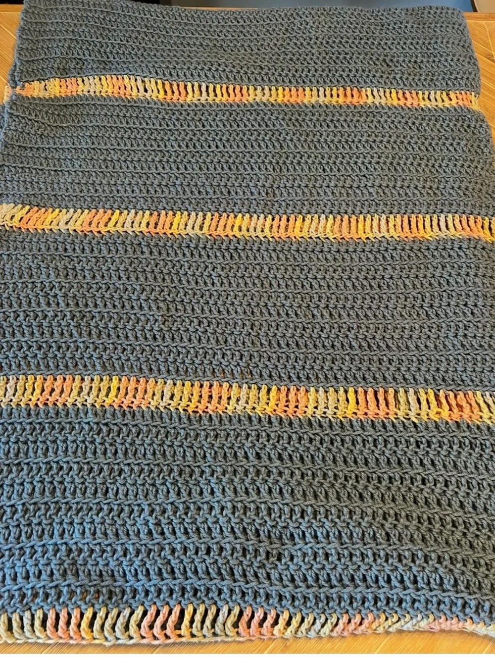 Vintage Handmade Crochet Knit Afghan Throw Blanket Grannycore Cottagecore Blue